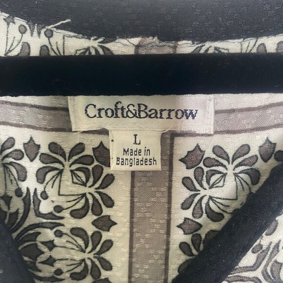 Croft & Barrow Button Up Top Womens L Black White Abstract 3/4 Sleeve Lightweig - Picture 2 of 12